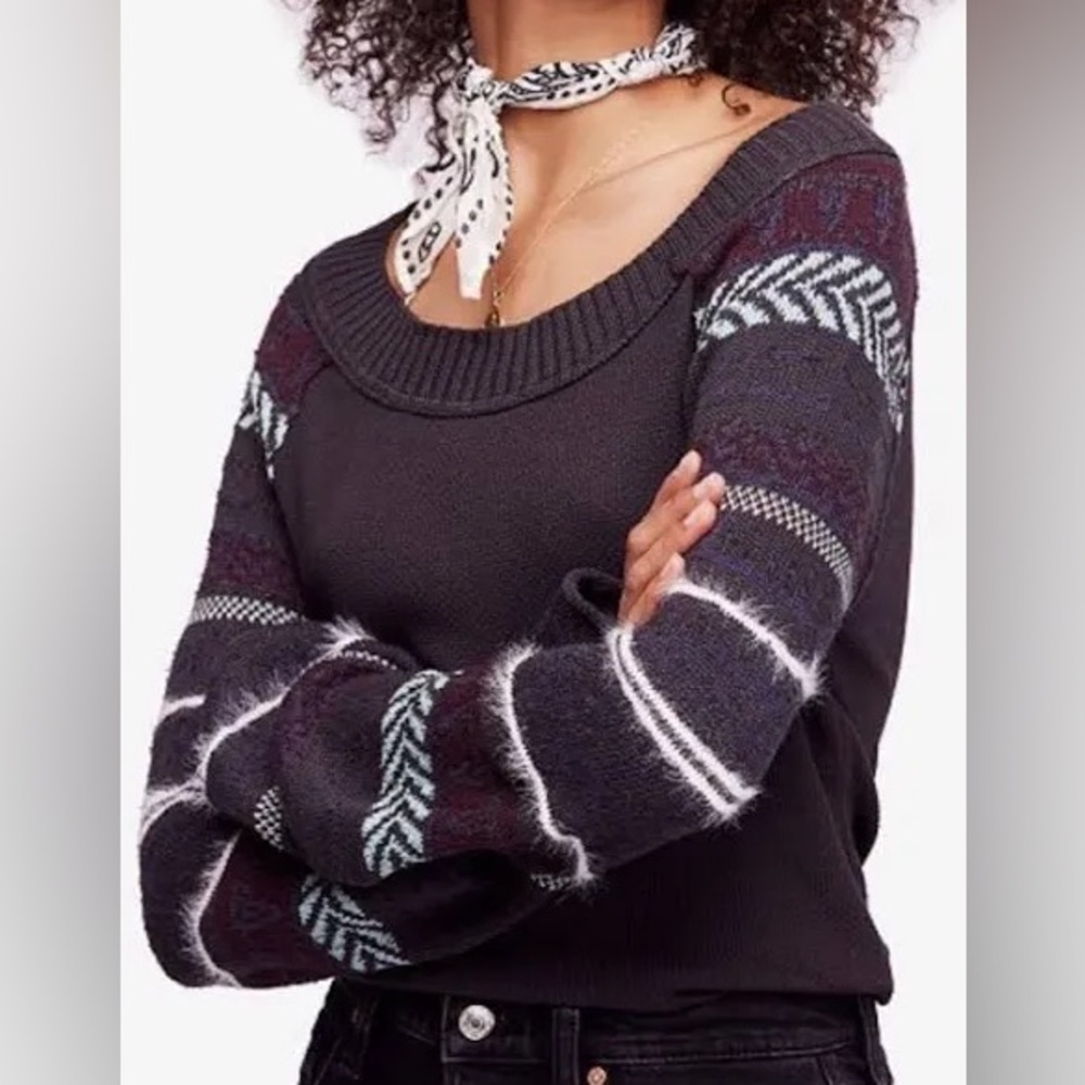 Free People Fairground Thermal Sweater waffle knit Small Bell sleeve boho crop - Picture 12 of 12